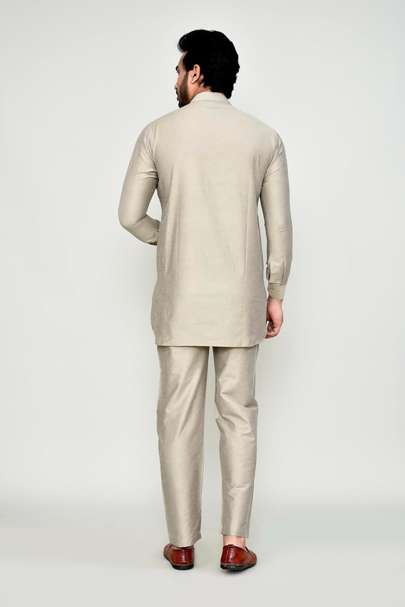 POLY2FAB Hathkargha Men’s Solid Pattern Kurta Pajama Set - Full Sleeve Traditional Ethnic Wear with Mandarin Collar - Image 2